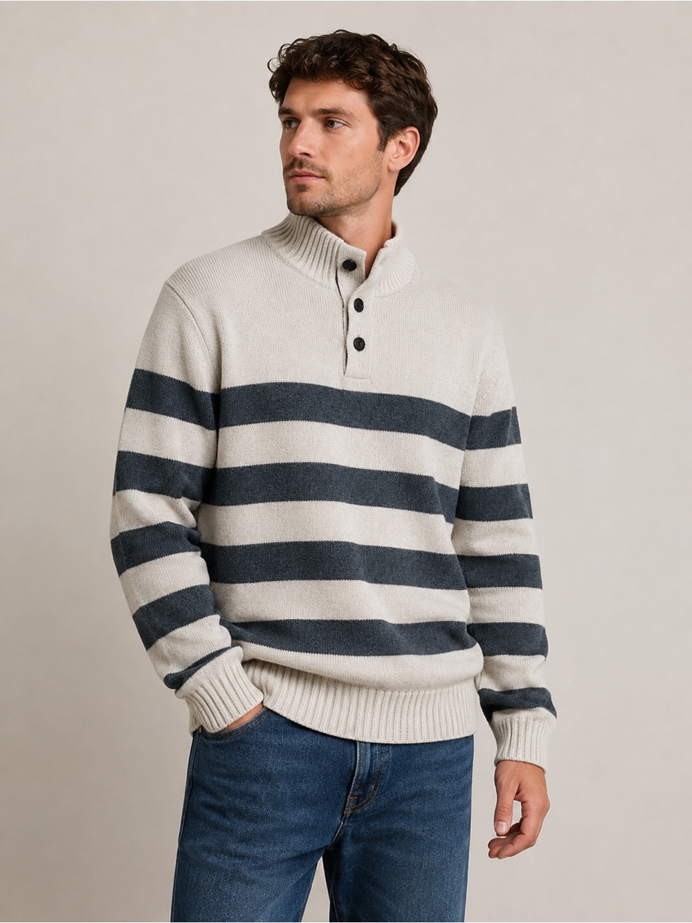 Striped Bottom Knit Pullover Sweater By Chaps Size L